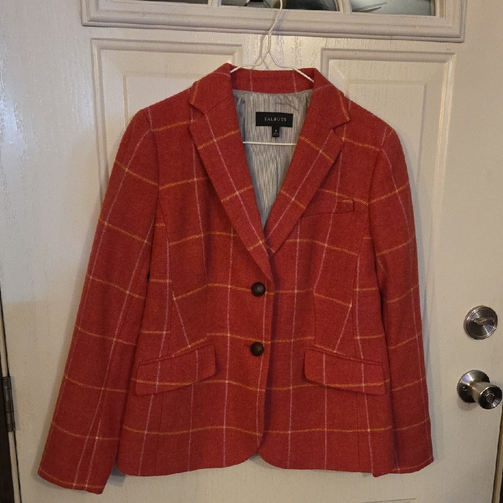 Talbots Women's Wool Blend Checkered Blazer Size 8